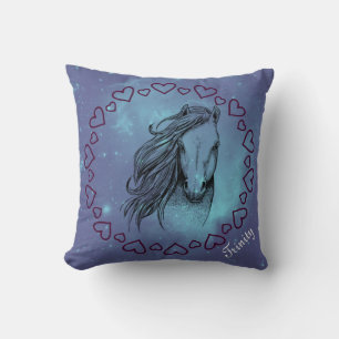 Galaxy Horse & Hearts with Optional Name Cushion