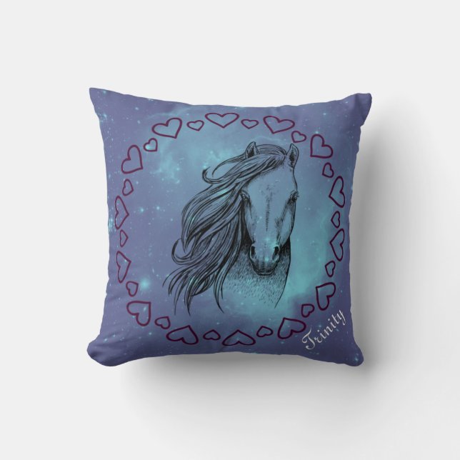 Galaxy Horse & Hearts with Optional Name Cushion (Front)