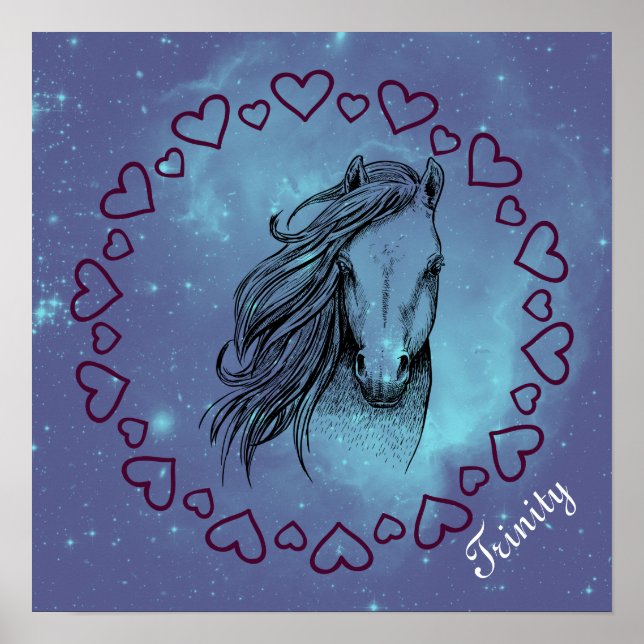Galaxy Horse & Hearts with Optional Name   Poster (Front)