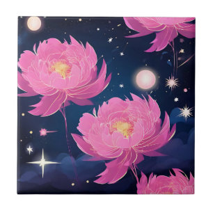 Galaxy in Bloom Pink Peony Ceramic Tile