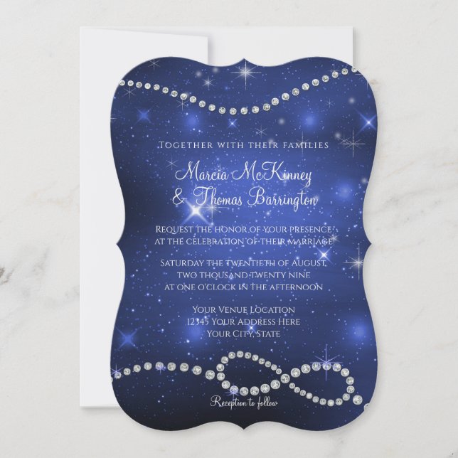 Galaxy Infinity Symbol Navy Love Twinkling Stars Invitation (Front)