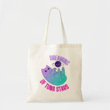 Galaxy Kawaii Anim Cat with Stars Tote Bag