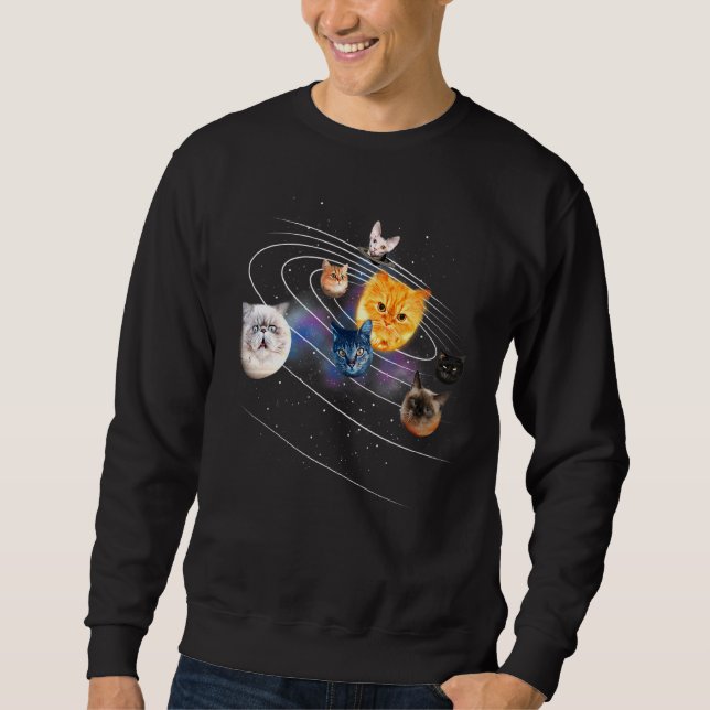 Galaxy Kitten Planets Solar Sun Earth Pluto Cat Un Sweatshirt (Front)