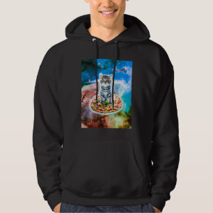 Galaxy Kitty Cat Riding Pizza In Space Hoodie