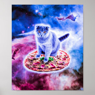 Galaxy Kitty Cat Riding Pizza In Space Poster