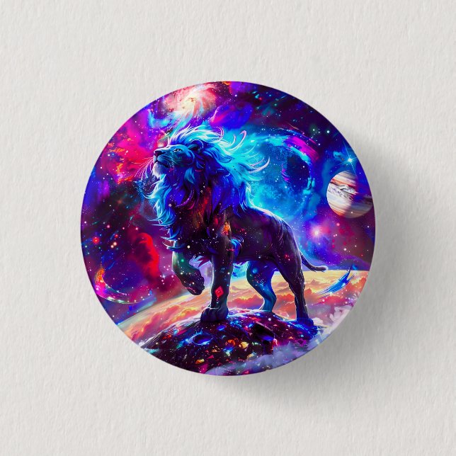 Galaxy Lion Blue 3 Cm Round Badge (Front)