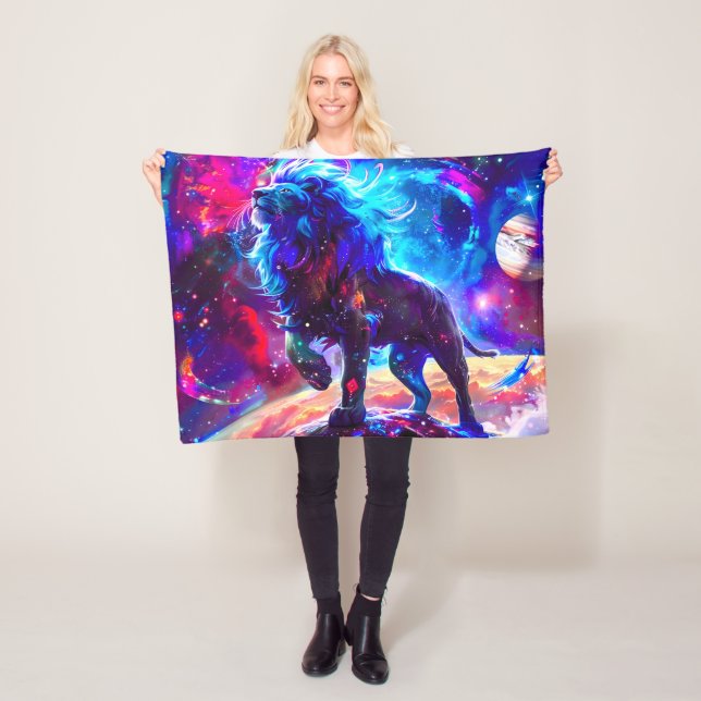 Galaxy Lion Blue Fleece Blanket (In Situ)