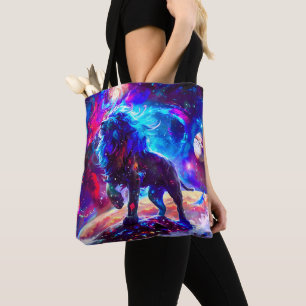 Galaxy Lion Blue Tote Bag