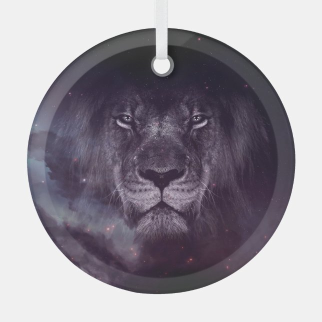 Galaxy Lion Face Art Wallpaper Glass Tree Decoration (Front)