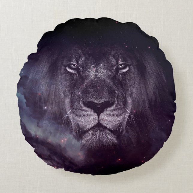 Galaxy Lion Face Art Wallpaper Round Cushion (Front)