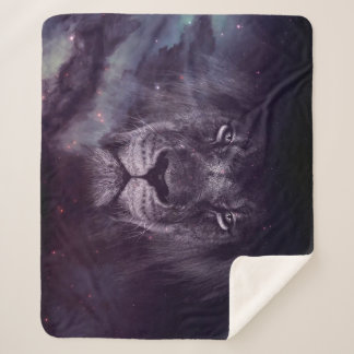 Galaxy Lion Face Art Wallpaper Sherpa Blanket
