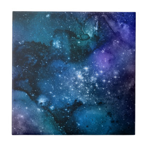Galaxy Lovers Starry Space Blue Sky White Sparkles Ceramic Tile