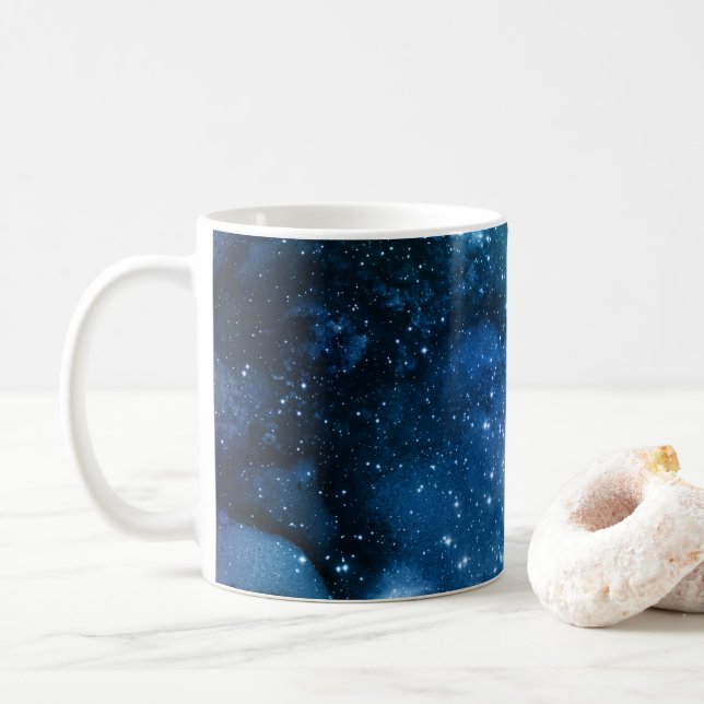 Galaxy Lovers Starry Space Blue Sky White Sparkles Coffee Mug (With Donut)