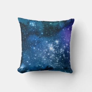 Galaxy Lovers Starry Space Blue Sky White Sparkles Cushion