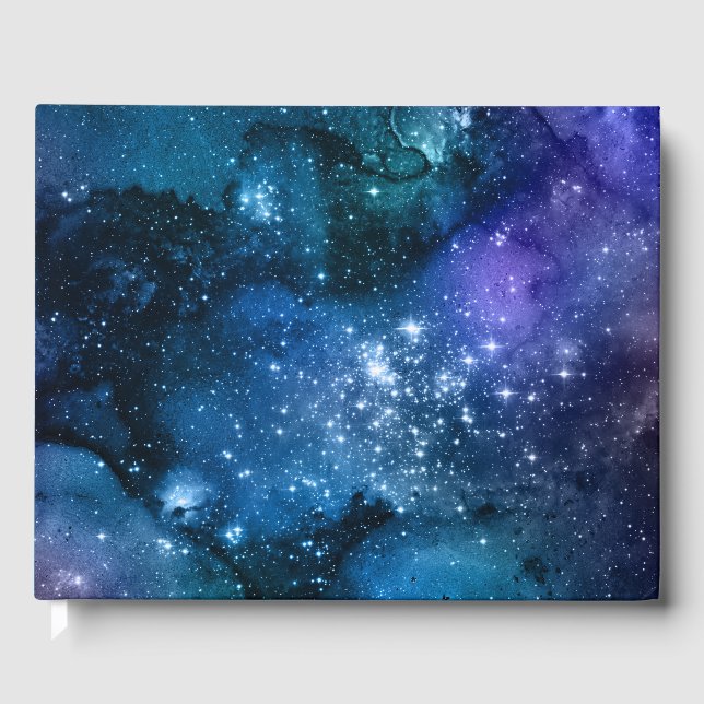 Galaxy Lovers Starry Space Blue Sky White Sparkles Guest Book (Front)