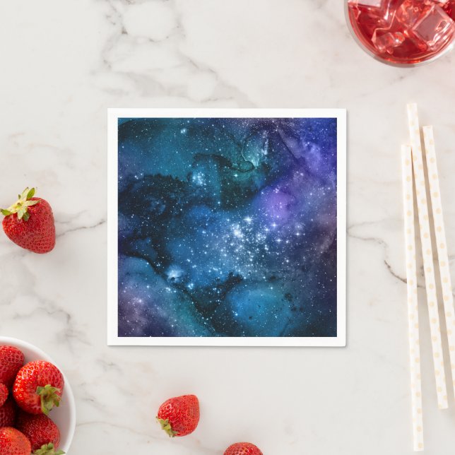 Galaxy Lovers Starry Space Blue Sky White Sparkles Napkin (Insitu)