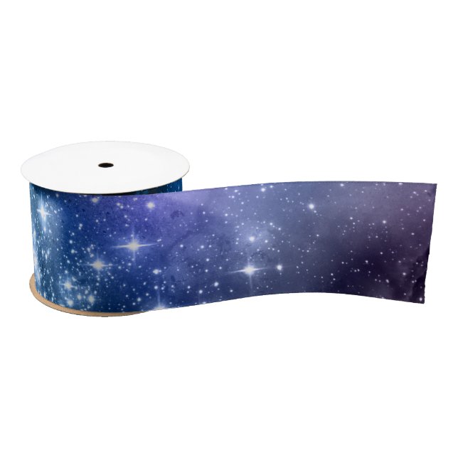Galaxy Lovers Starry Space Blue Sky White Sparkles Satin Ribbon (Spool)