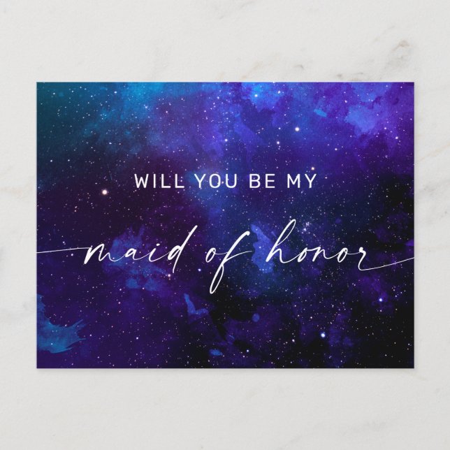 Galaxy Maid of Honor Ask. Celestial Space Proposal Postcard (Front)