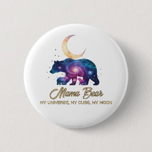 Galaxy Mama Bear & Cubs Moon Silhouette 6 Cm Round Badge