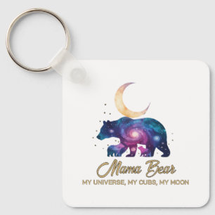 Galaxy Mama Bear & Cubs Moon Silhouette Key Ring