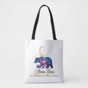 Galaxy Mama Bear & Cubs Moon Silhouette Tote Bag