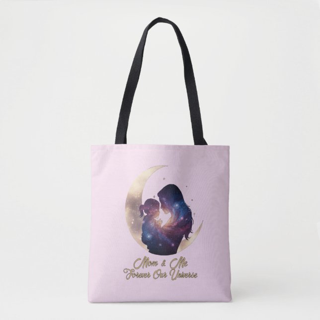 Galaxy Mama & Child Silhouette Moon Art Tote Bag (Front)