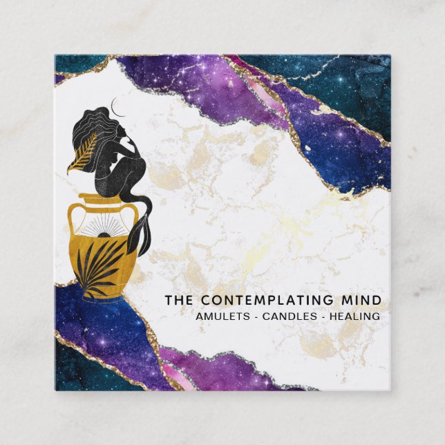 *~* Galaxy Mermaid Moon Mystic Agate Business Card (Front)