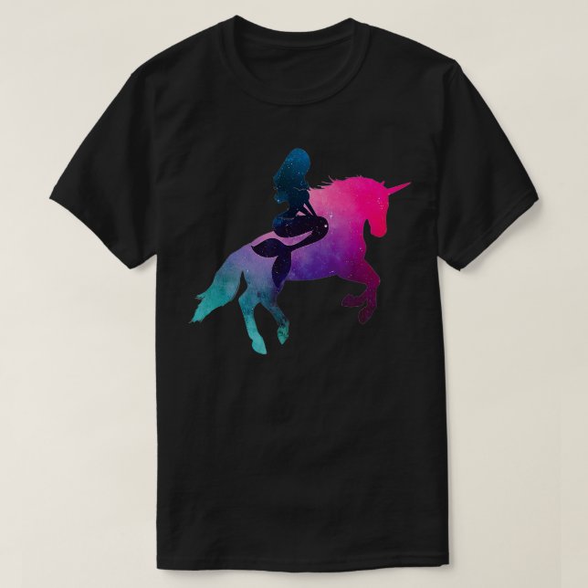 Galaxy Mermaid Riding Unicorn  For Women And Kids  T-Shirt (Design Front)