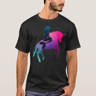 Galaxy Mermaid Riding Unicorn  For Women And Kids  T-Shirt