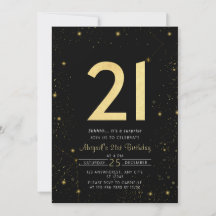 Galaxy Modern Black and Gold 21st Birthday Party