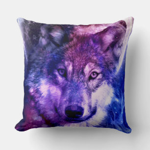 Galaxy Mystical Wolf Face With Full Moon Cushion