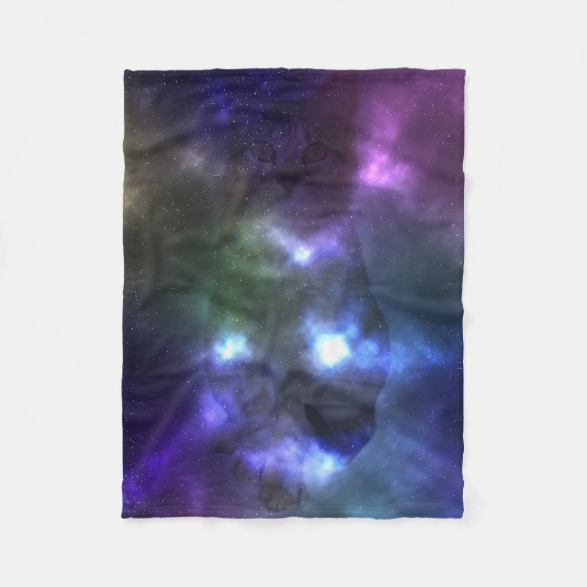 Galaxy Nebula Cat Fleece Blanket (Front)