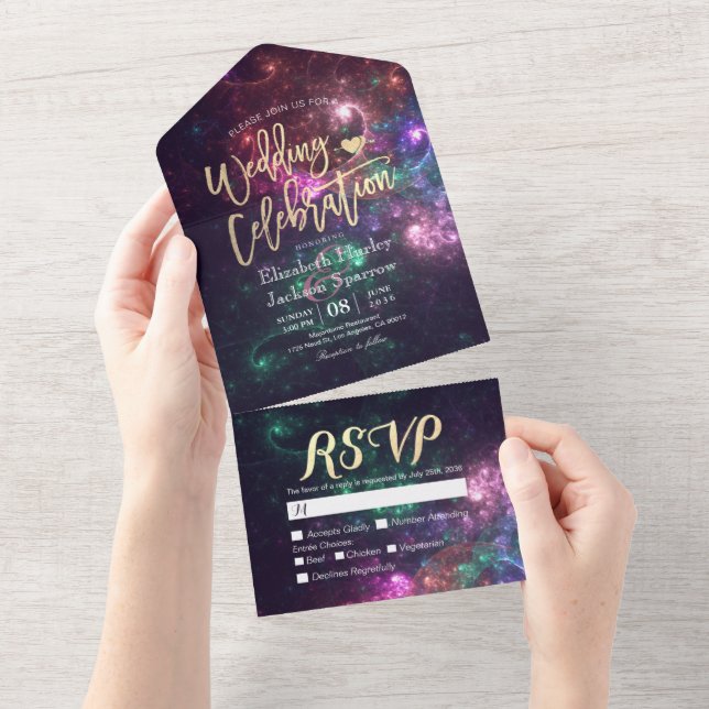 Galaxy Nebula Constellations Gorgeous Wedding RSVP All In One Invitation (Tearaway)