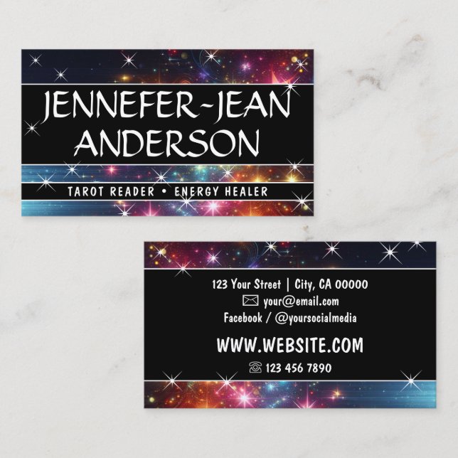 Galaxy Nebula Glitter Rain Sparkling Stars Pink Business Card (Front/Back)