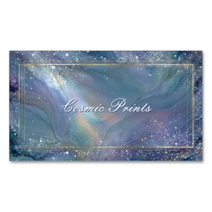 Galaxy Nebula Gold Frame Abstract Celestial Magnetic Business Card
