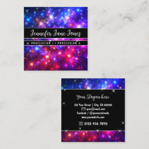 Galaxy Nebula Hot Pink Glitter with Sparkle Stars  Square Business Card
