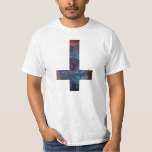 Galaxy nebula upside down cross T-Shirt