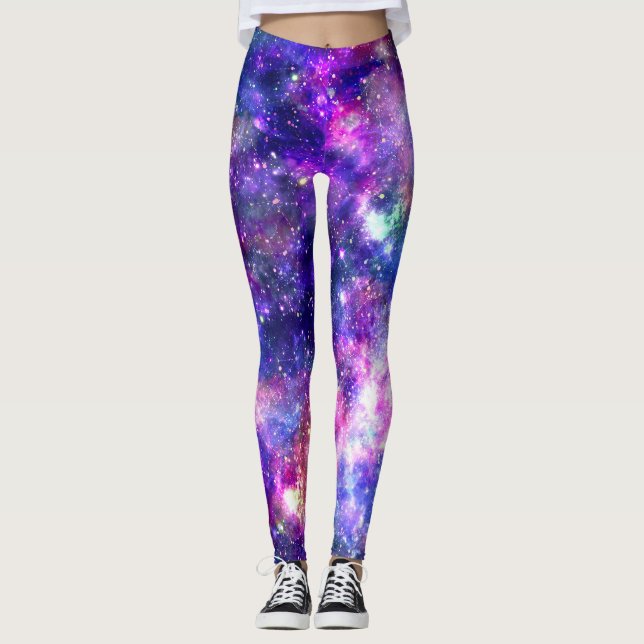 Galaxy Night Print Cosmic Design Leggings (Front)