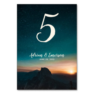 Galaxy Night Sky Elegant Stars Mountains Wedding Table Number