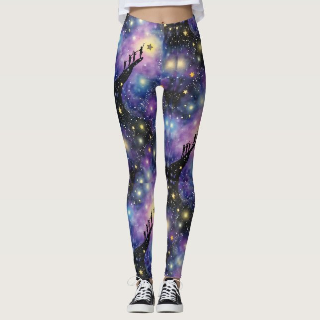 Galaxy Night Sky Seamless Pattern Leggings (Front)
