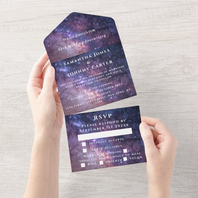Galaxy Night Sky Wedding Nebula All In One Invitation (Tearaway)