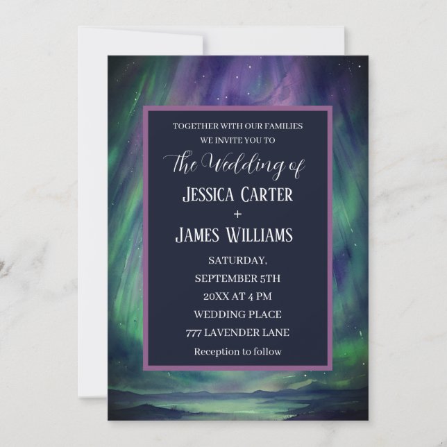 Galaxy Northern Lights Outer Celestial Stars Invitation (Front)