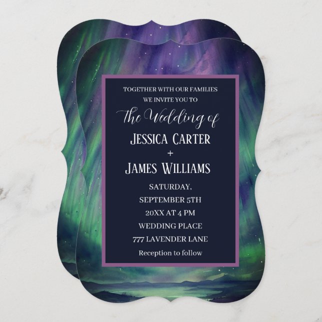 Galaxy Northern Lights Outer Celestial Stars Invitation (Front/Back)