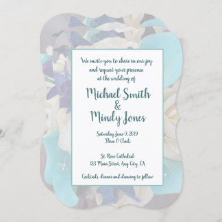 galaxy orchid ivory rose and teal wedding invitation