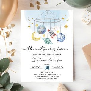 Galaxy Outer Space Blue Baby Shower Invitation