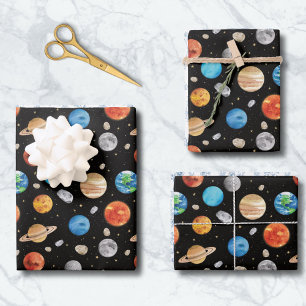 Galaxy Outer Space Planet Watercolor Illustration  Wrapping Paper Sheet