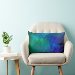 Galaxy Paint Splatter effect blue green Lumbar Cushion