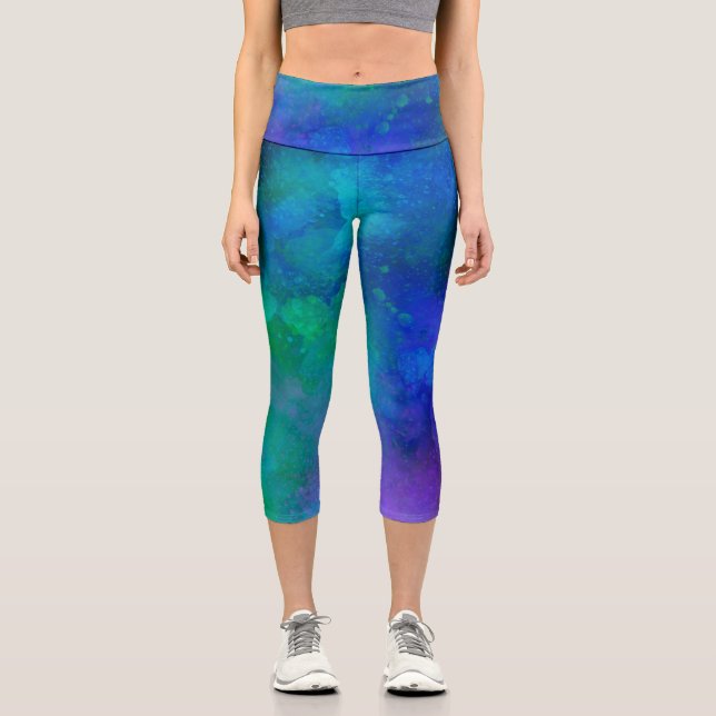 Galaxy Paint Splatter Effect Capri Leggings (Front)