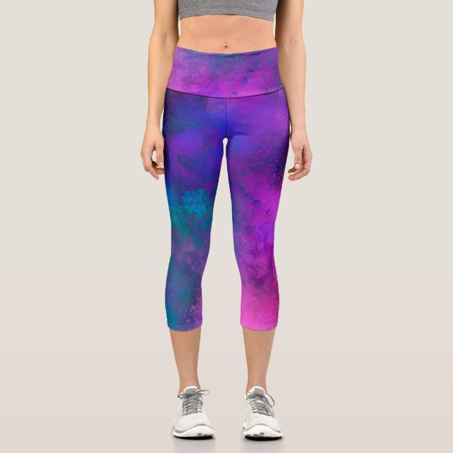 Galaxy Paint Splatter Effect Capri Leggings (Front)