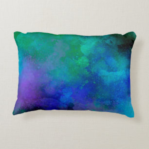 Galaxy Paint Splatter effect Green Blue  Decorative Cushion